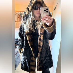 Vintage Dennis Basso REVERSIBLE Faux Mink + Tiger Rain Coat